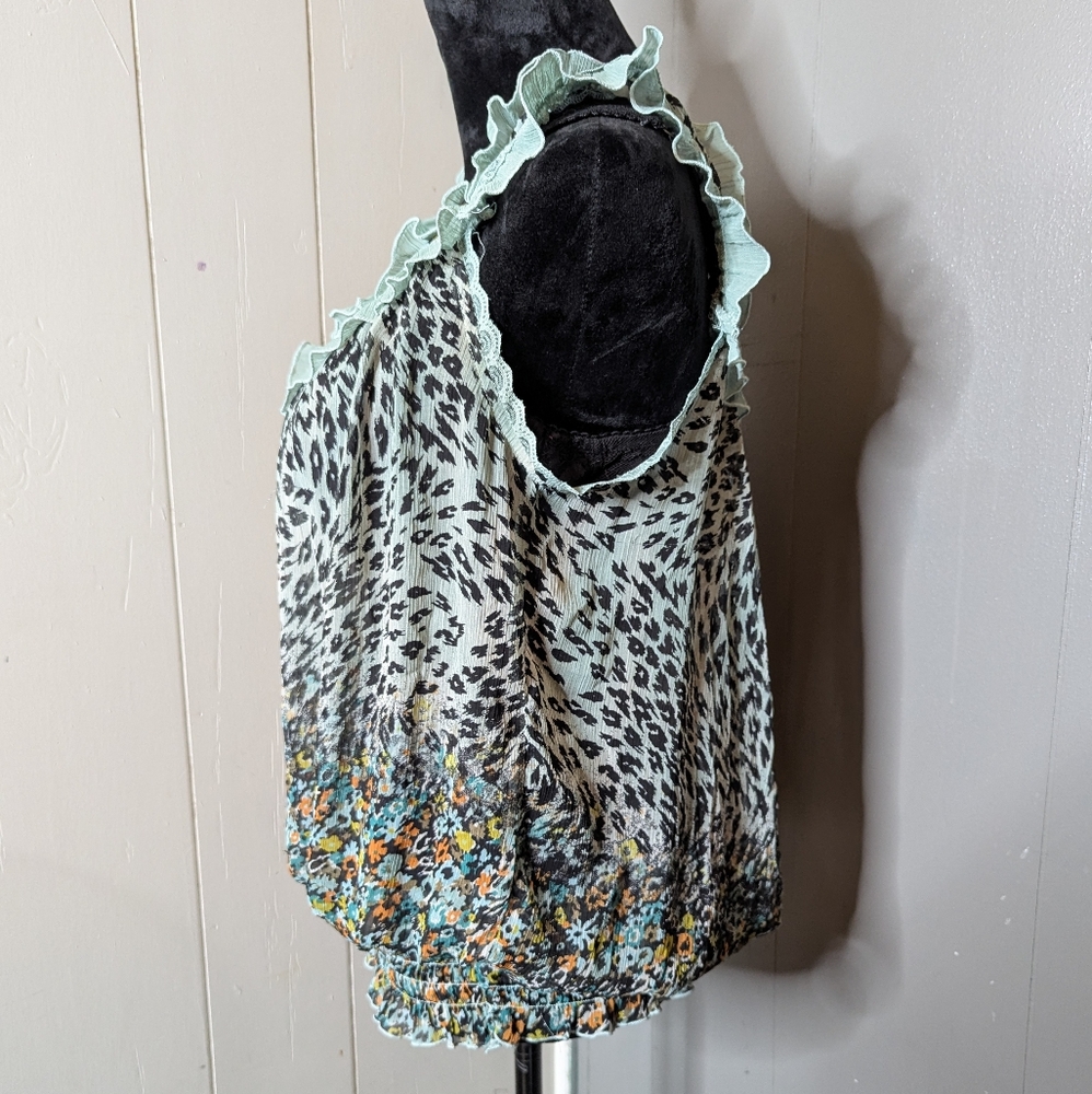 Mint Ruffle Animal Print Blouse - Picture 2 of 6